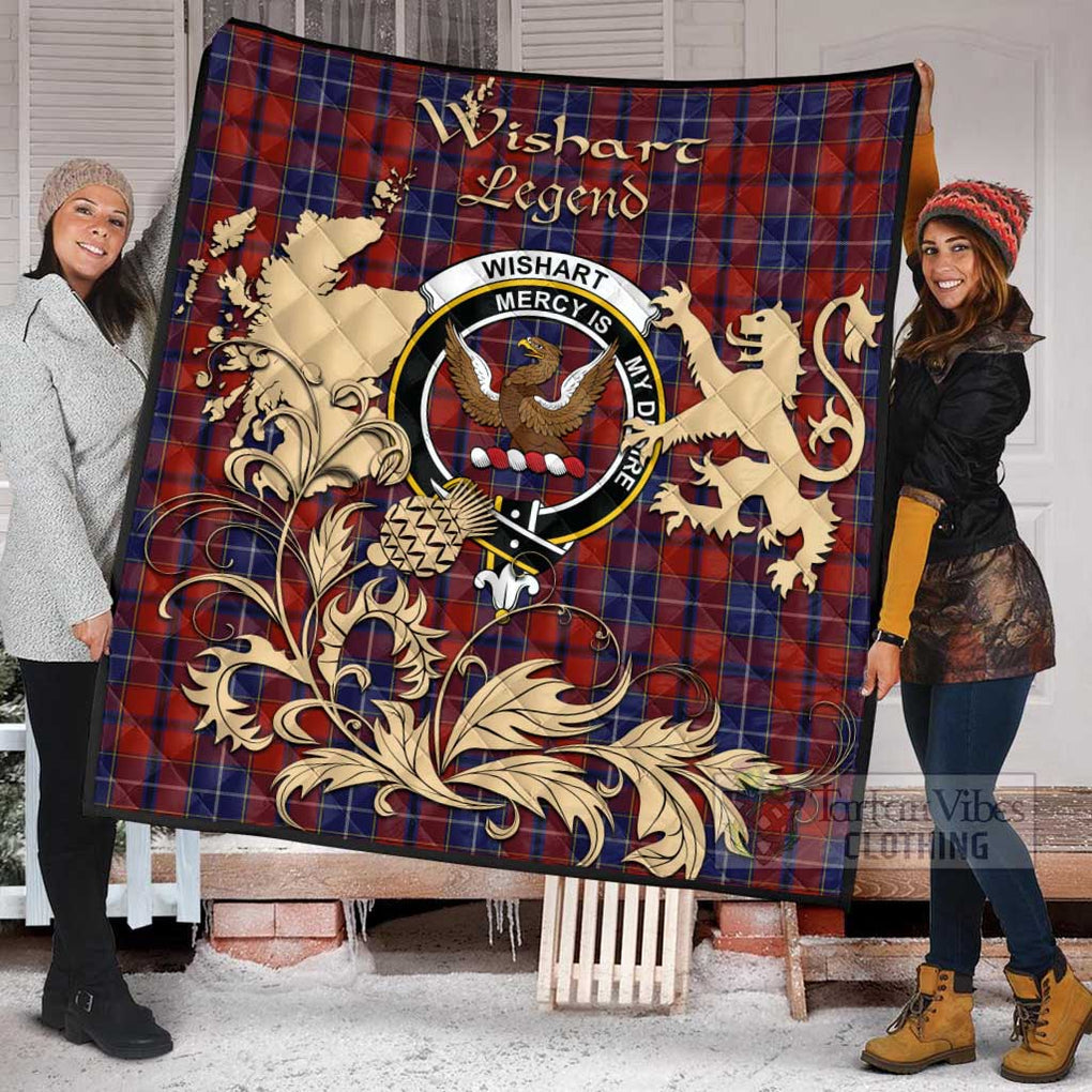 Tartan Vibes Clothing Wishart Tartan Quilt with Family Crest and Scottish Symbol Style