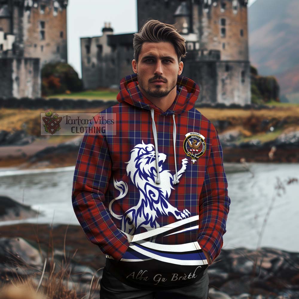 Tartan Vibes Clothing Wishart Tartan Cotton Hoodie with Alba Gu Brath Regal Lion Emblem