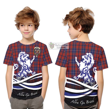 Wishart Tartan Kid T-Shirt with Alba Gu Brath Regal Lion Emblem