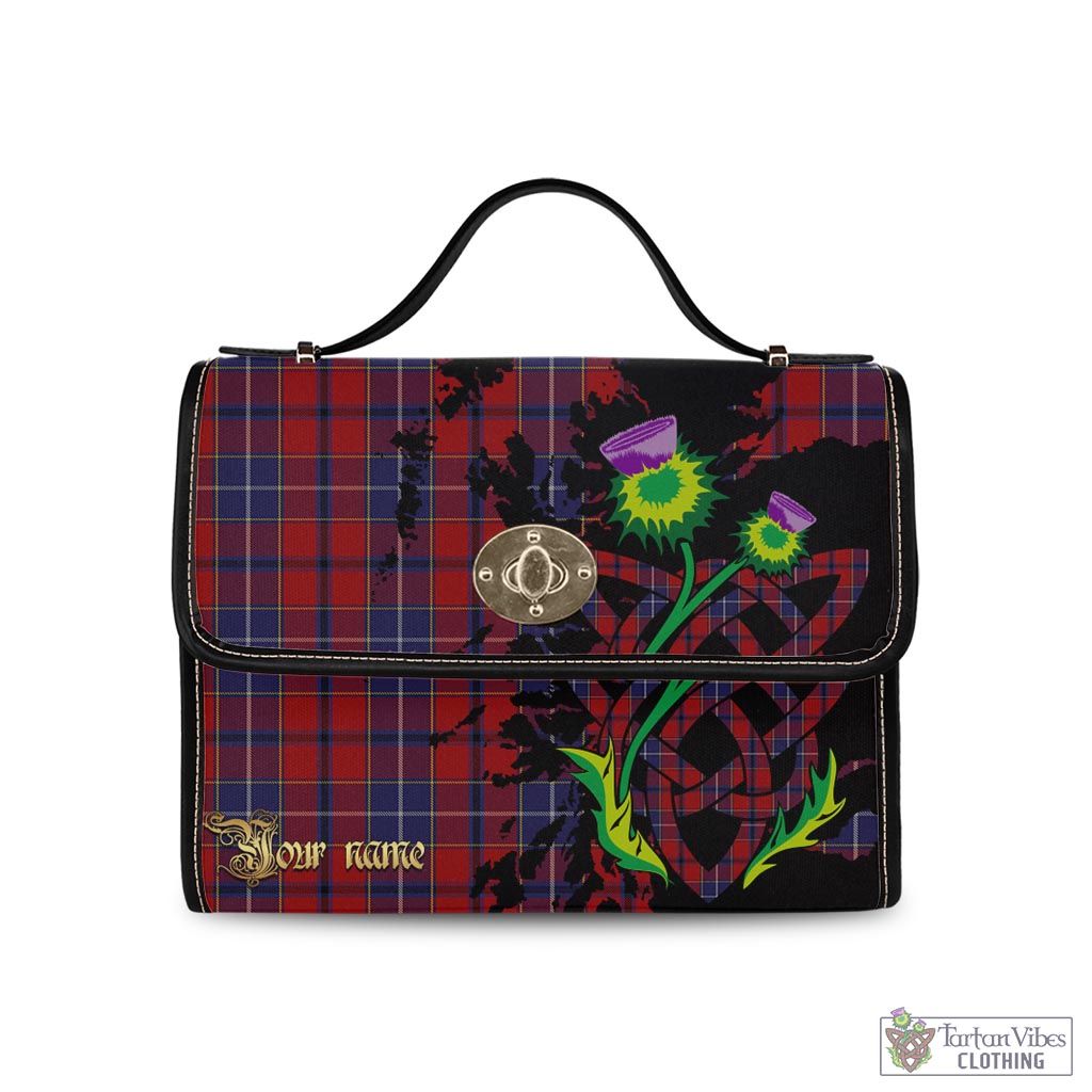 Wishart Tartan Waterproof Canvas Bag with Scotland Map and Thistle Celtic Accents Black Leather Strap One Size 10.5*20*27cm - Tartan Vibes Clothing