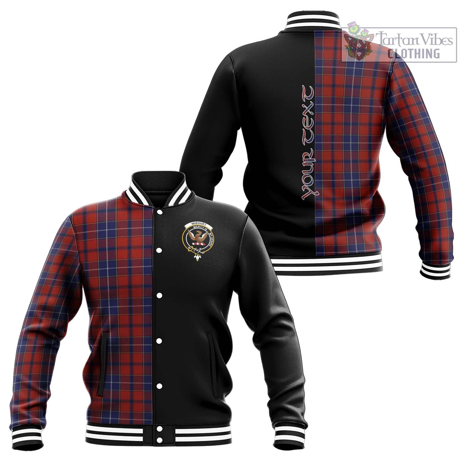 Tartan Vibes Clothing Wishart Dress Tartan Baseball Jacket with Family Crest and Half Of Me Style