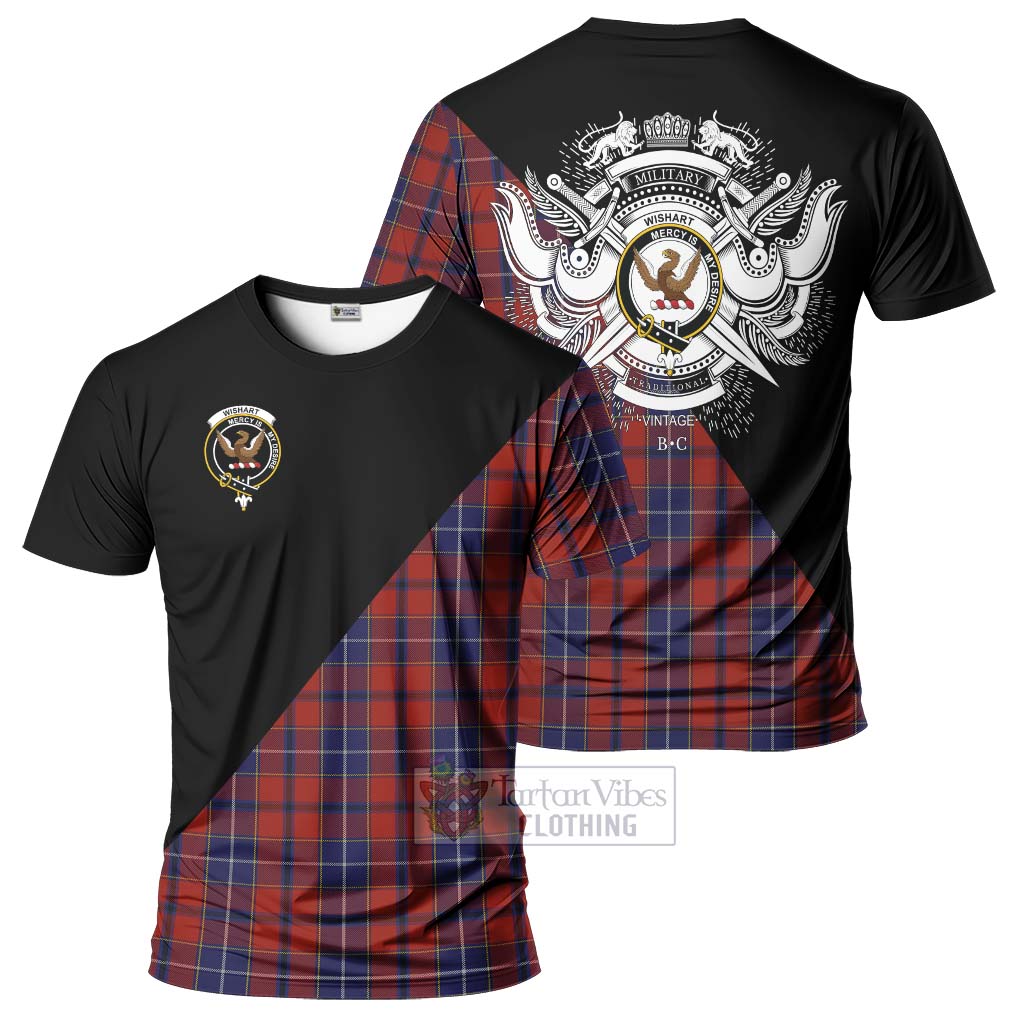 Tartan Vibes Clothing Wishart Dress Tartan T-Shirt with Family Crest and Military Logo Style