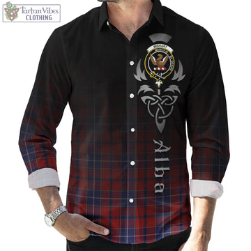 Wishart Tartan Long Sleeve Button Up Featuring Alba Gu Brath Family Crest Celtic Inspired