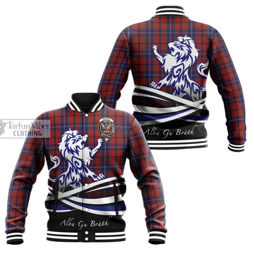 Wishart Tartan Baseball Jacket with Alba Gu Brath Regal Lion Emblem