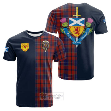 Wishart Tartan Cotton T-shirt with Scottish Lion Royal Arm Half Style