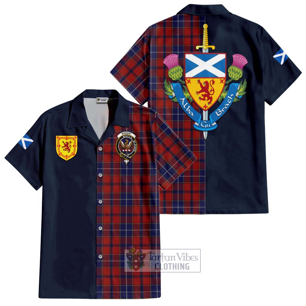 Tartan Vibes Clothing Wishart Dress Tartan Short Sleeve Button Shirt with Scottish Lion Royal Arm Half Style