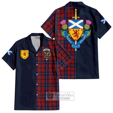 Wishart Tartan Short Sleeve Button Shirt with Scottish Lion Royal Arm Half Style