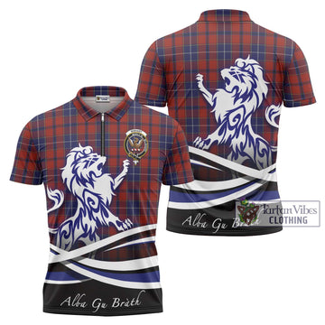 Wishart Tartan Zipper Polo Shirt with Alba Gu Brath Regal Lion Emblem