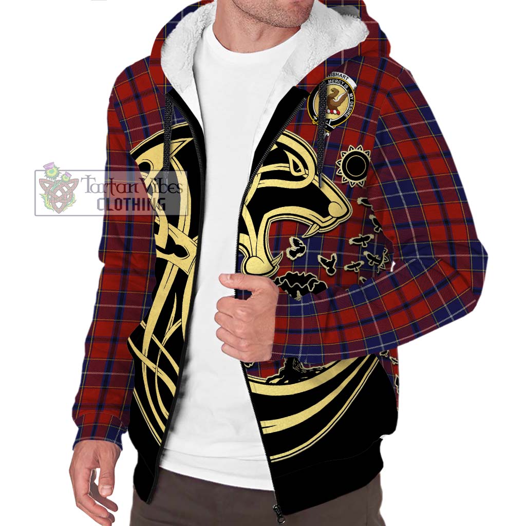 Tartan Vibes Clothing Wishart Dress Tartan Sherpa Hoodie with Family Crest Celtic Wolf Style