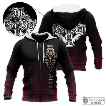 Wishart Tartan Knitted Hoodie Featuring Alba Gu Brath Family Crest Celtic Inspired