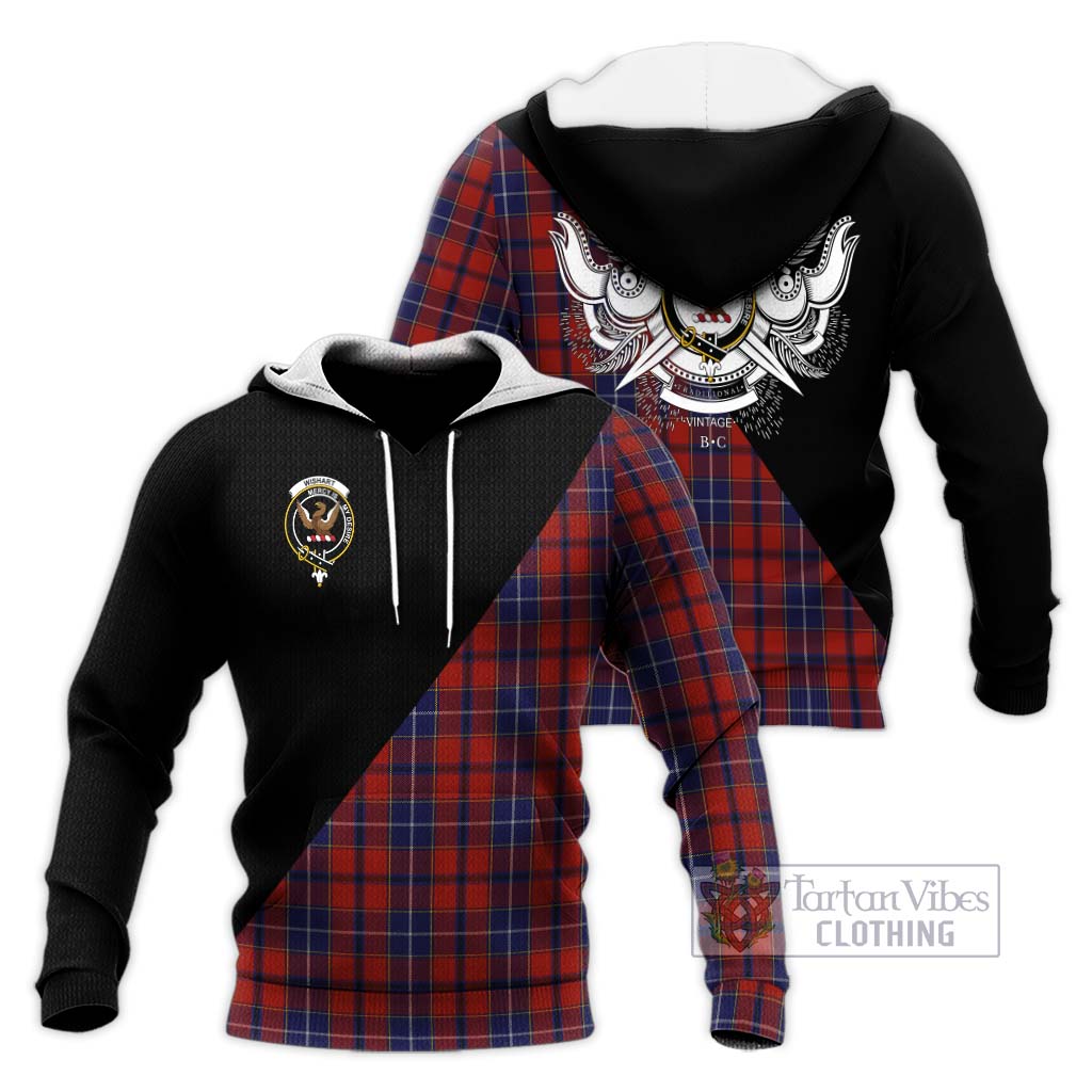 Tartan Vibes Clothing Wishart Dress Tartan Knitted Hoodie with Family Crest and Military Logo Style