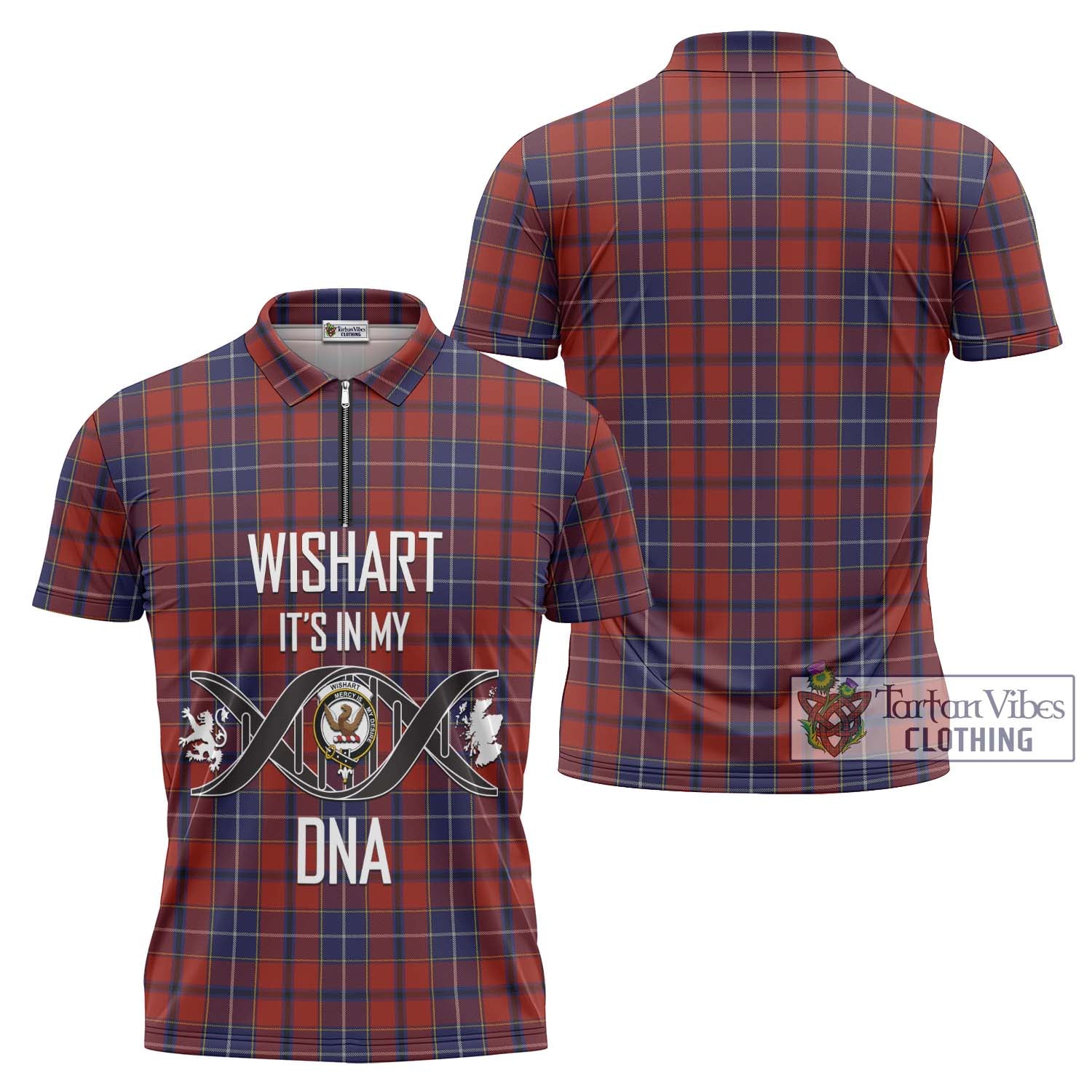 Tartan Vibes Clothing Wishart Dress Tartan Zipper Polo Shirt with Family Crest DNA In Me Style