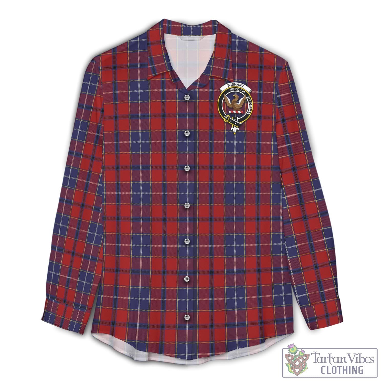 Tartan Vibes Clothing Wishart Dress Tartan Womens Casual Shirt with Family Crest