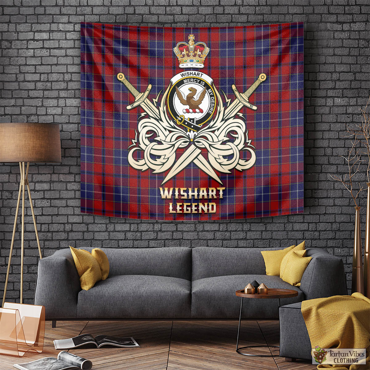 Tartan Vibes Clothing Wishart Dress Tartan Tapestry with Clan Crest and the Golden Sword of Courageous Legacy