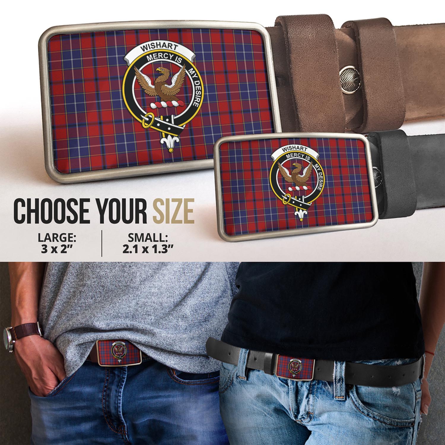 Wishart Dress Tartan Belt Buckles with Family Crest - Tartanvibesclothing Shop