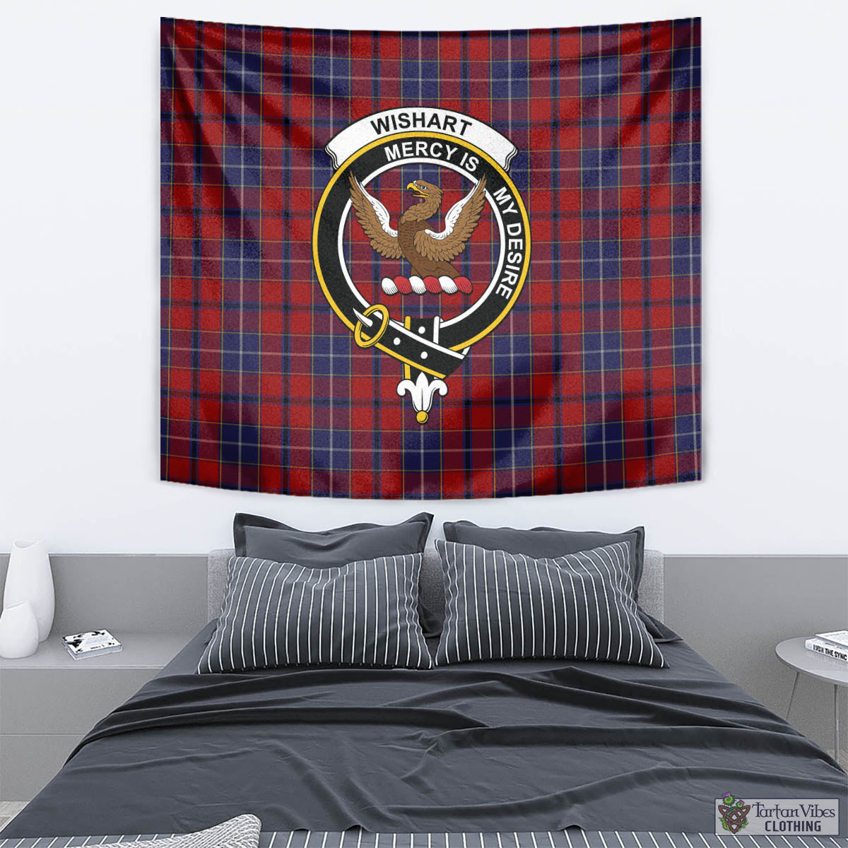 Tartan Vibes Clothing Wishart Dress Tartan Tapestry Wall Hanging and Home Decor for Room with Family Crest