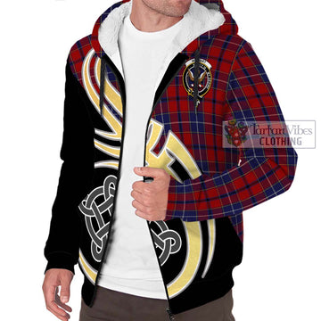 Wishart Tartan Sherpa Hoodie with Family Crest and Celtic Symbol Style