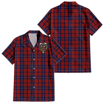 Wishart Tartan Short Sleeve Button Down Shirt with Family Crest