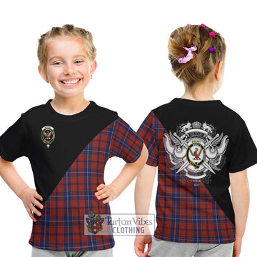 Wishart Tartan Kid T-Shirt with Family Crest and Military Logo Style