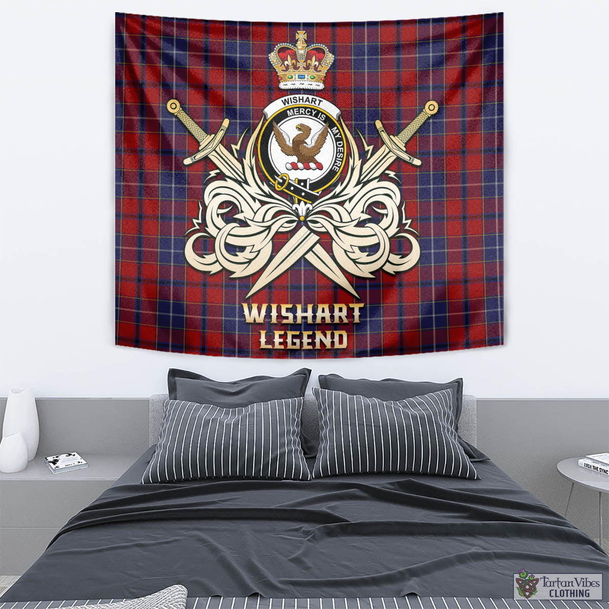 Tartan Vibes Clothing Wishart Dress Tartan Tapestry with Clan Crest and the Golden Sword of Courageous Legacy