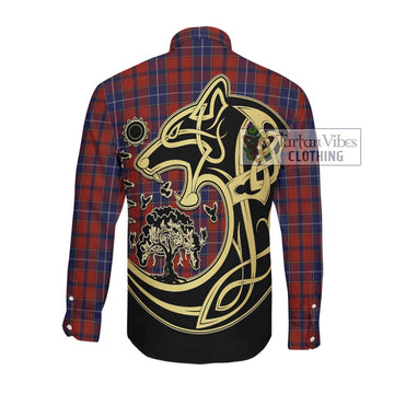 Wishart Tartan Long Sleeve Button Shirt with Family Crest Celtic Wolf Style