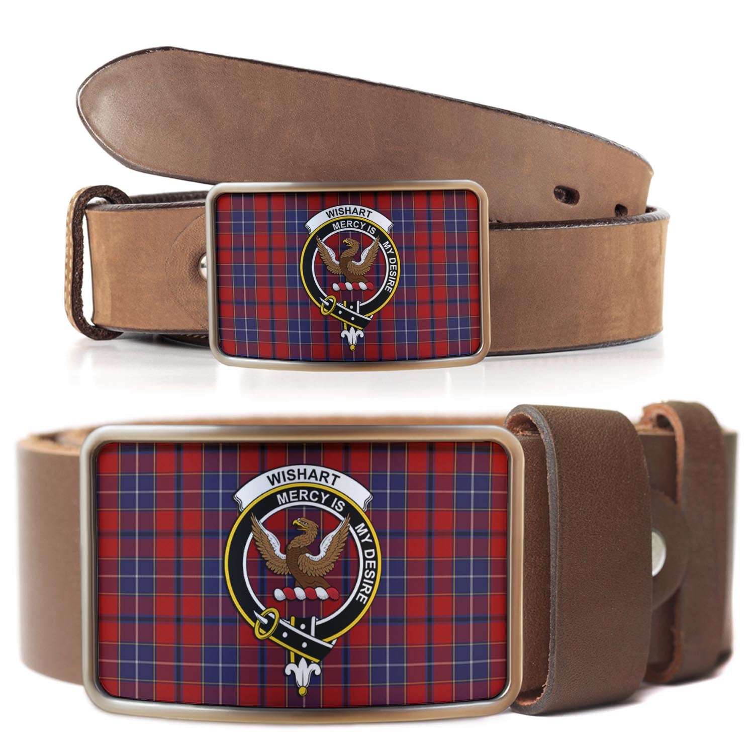 Wishart Dress Tartan Belt Buckles with Family Crest - Tartanvibesclothing Shop