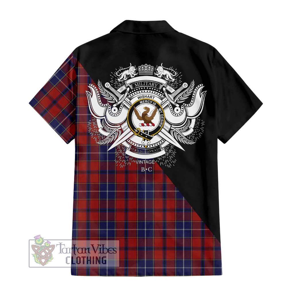 Tartan Vibes Clothing Wishart Dress Tartan Short Sleeve Button Shirt with Family Crest and Military Logo Style