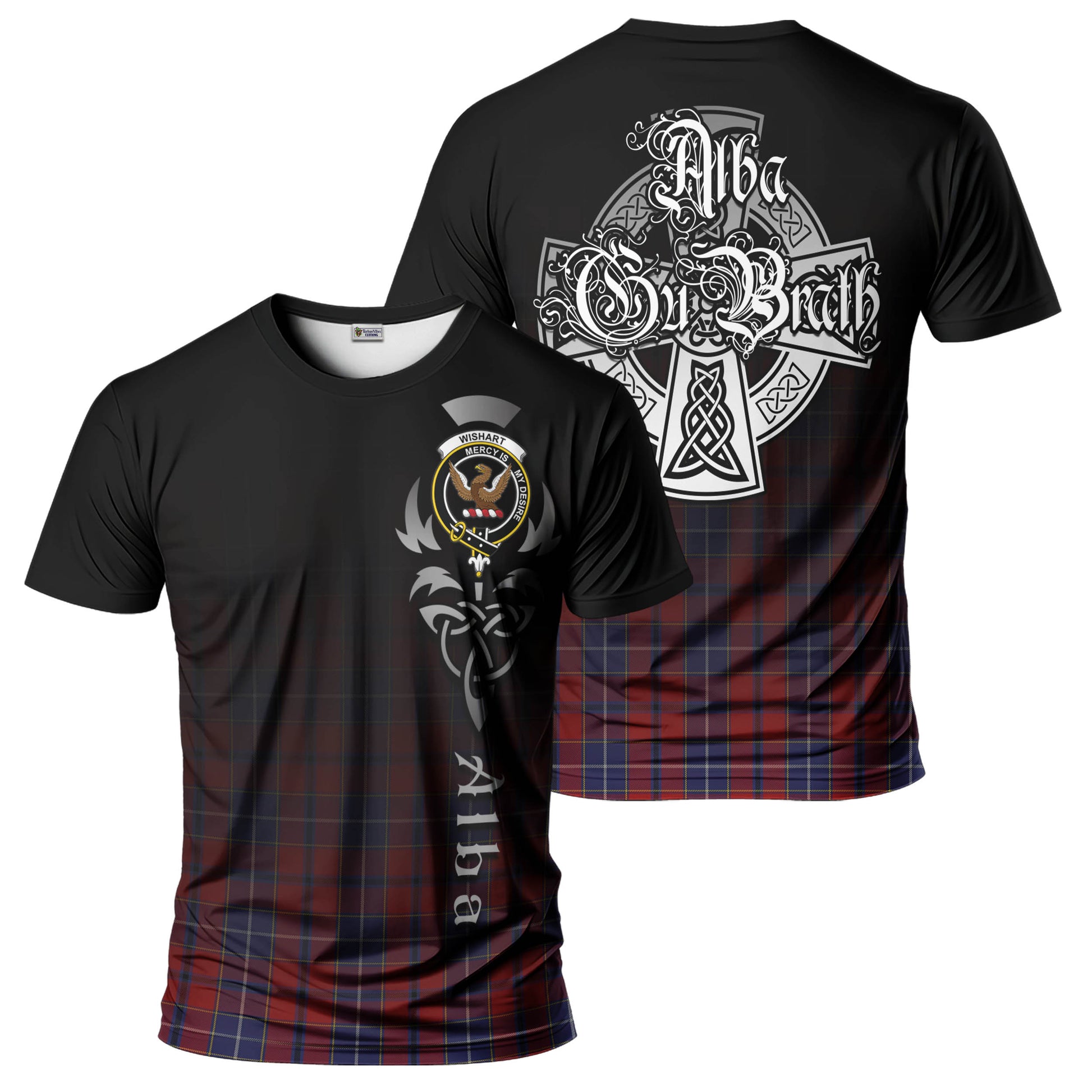 Tartan Vibes Clothing Wishart Dress Tartan T-Shirt Featuring Alba Gu Brath Family Crest Celtic Inspired