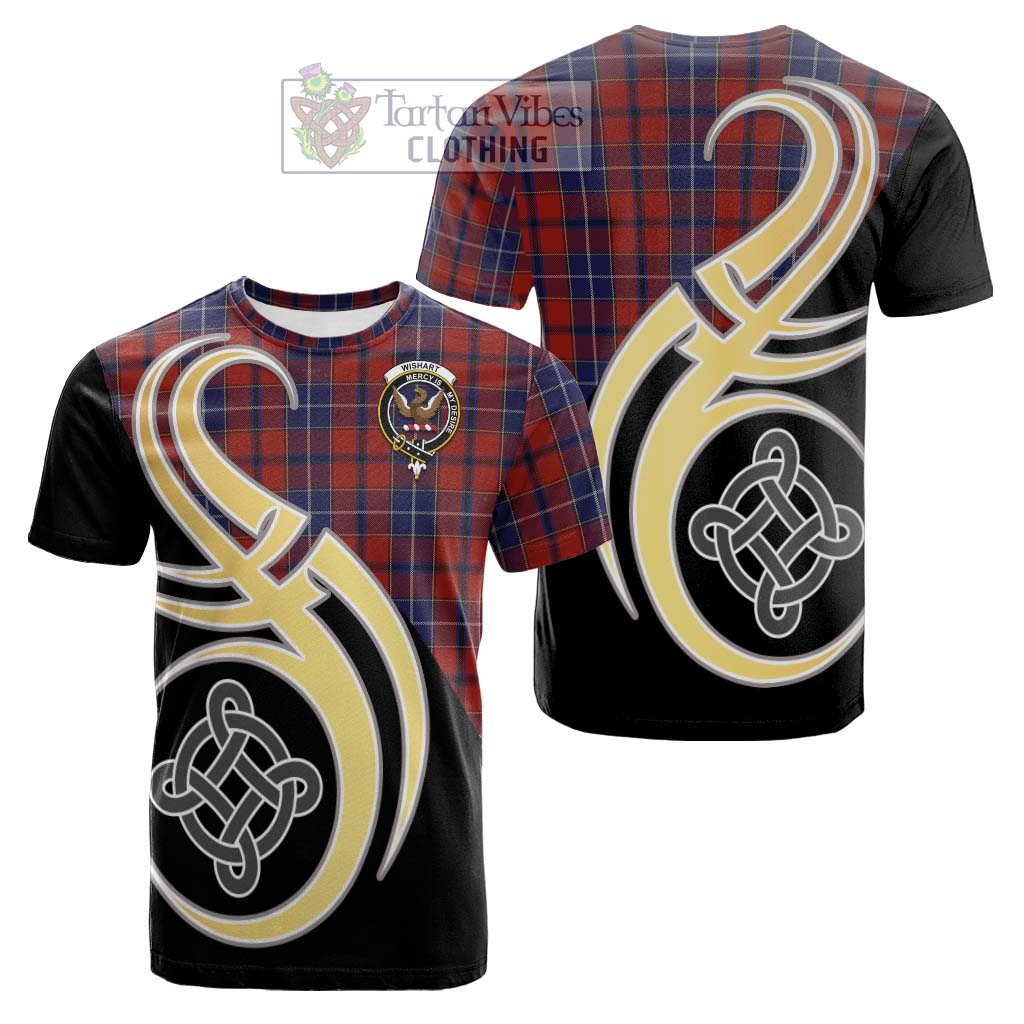 Tartan Vibes Clothing Wishart Dress Tartan Cotton T-shirt with Family Crest and Celtic Symbol Style