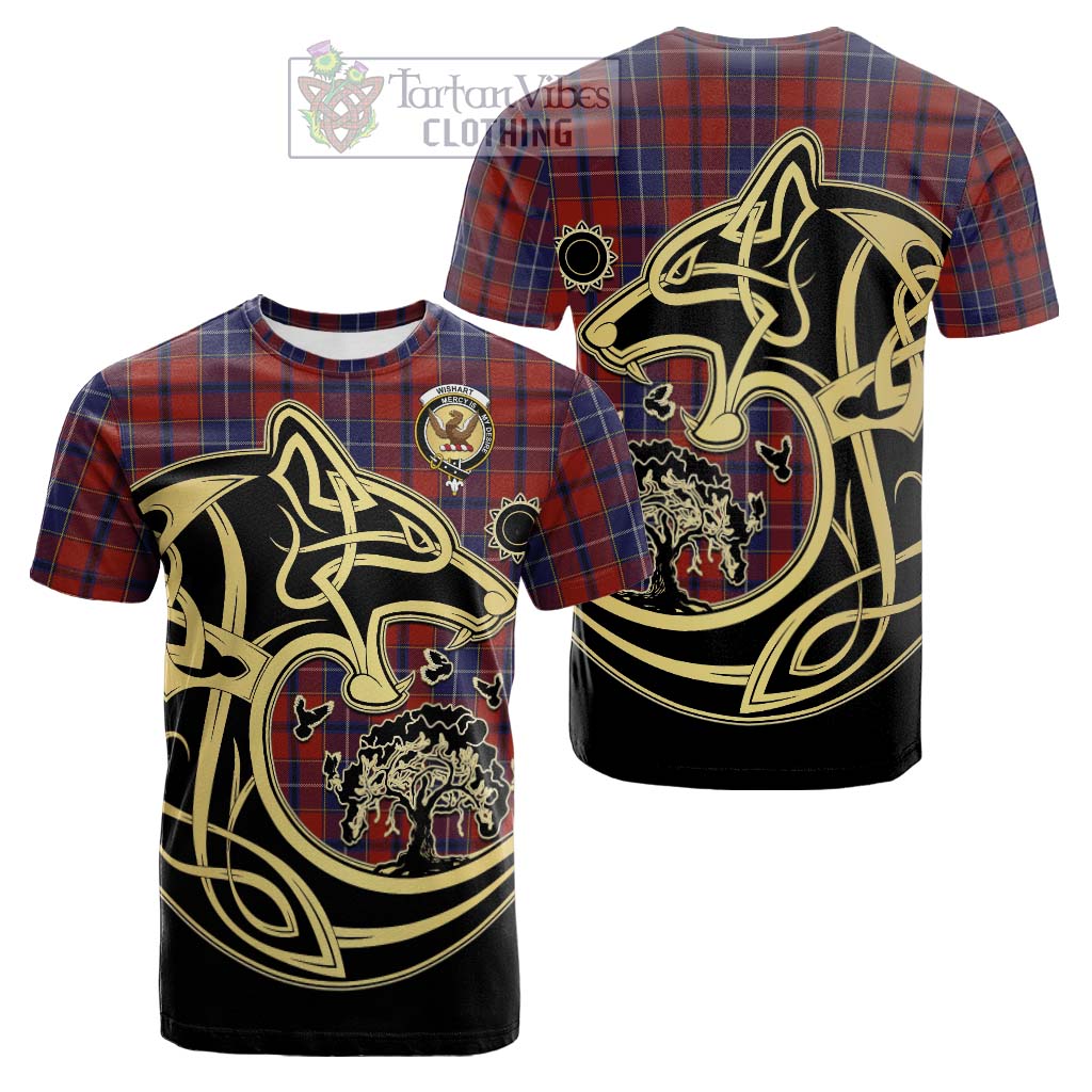 Tartan Vibes Clothing Wishart Dress Tartan Cotton T-shirt with Family Crest Celtic Wolf Style