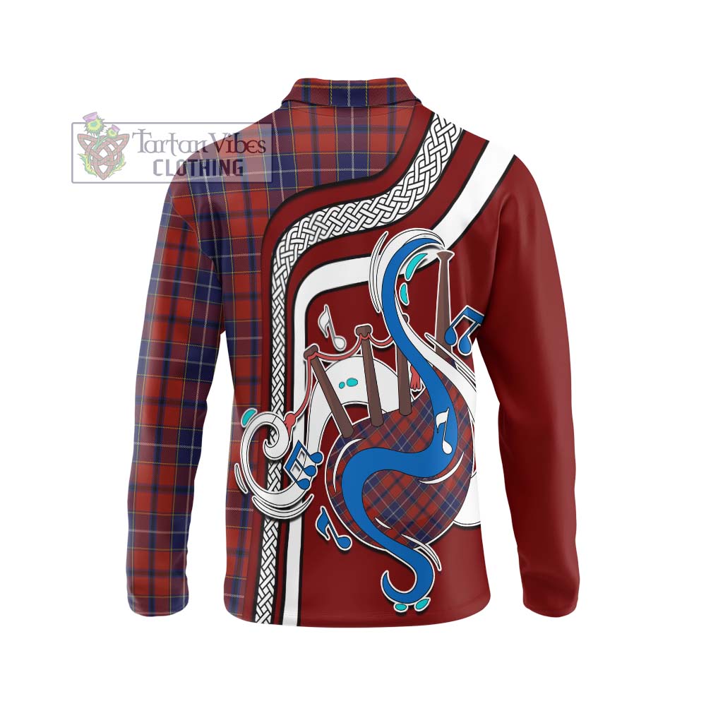 Tartan Vibes Clothing Wishart Dress Tartan Long Sleeve Polo Shirt with Epic Bagpipe Style