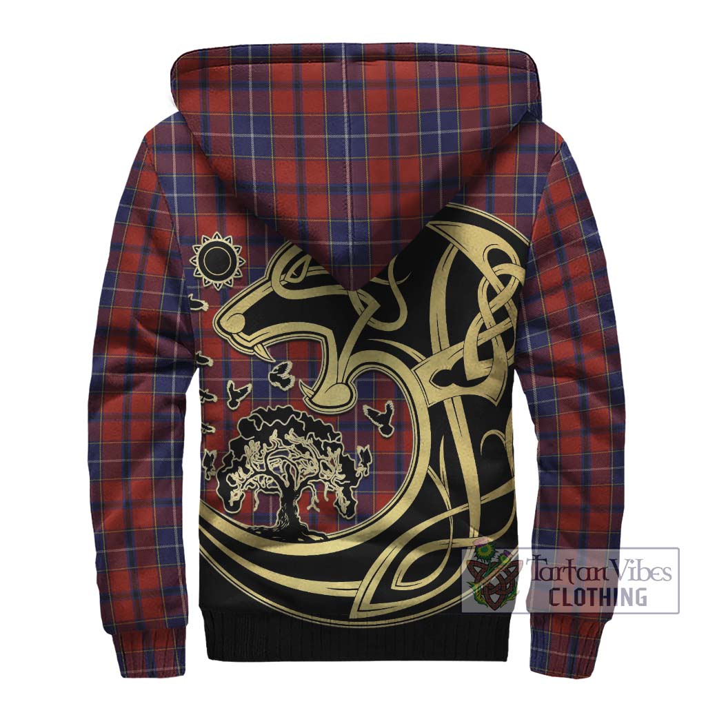 Tartan Vibes Clothing Wishart Dress Tartan Sherpa Hoodie with Family Crest Celtic Wolf Style