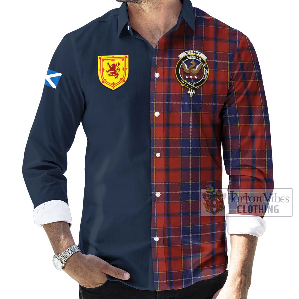 Tartan Vibes Clothing Wishart Dress Tartan Long Sleeve Button Shirt with Scottish Lion Royal Arm Half Style