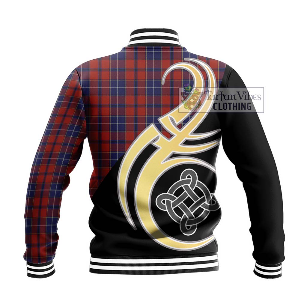 Tartan Vibes Clothing Wishart Dress Tartan Baseball Jacket with Family Crest and Celtic Symbol Style