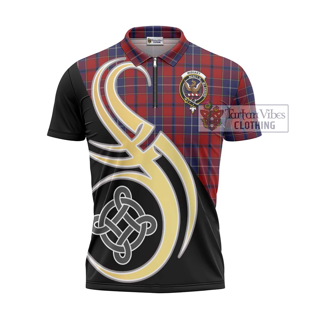 Tartan Vibes Clothing Wishart Dress Tartan Zipper Polo Shirt with Family Crest and Celtic Symbol Style