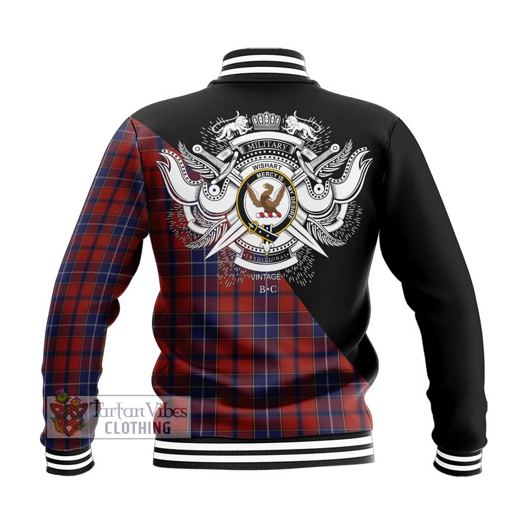 Tartan Vibes Clothing Wishart Dress Tartan Baseball Jacket with Family Crest and Military Logo Style