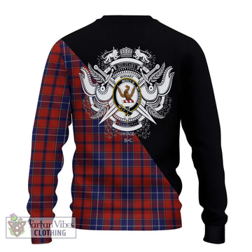 Wishart Tartan Knitted Sweater with Family Crest and Military Logo Style