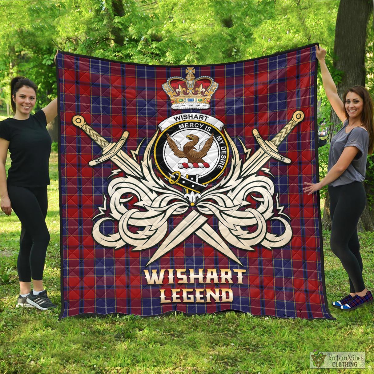 Tartan Vibes Clothing Wishart Dress Tartan Quilt with Clan Crest and the Golden Sword of Courageous Legacy