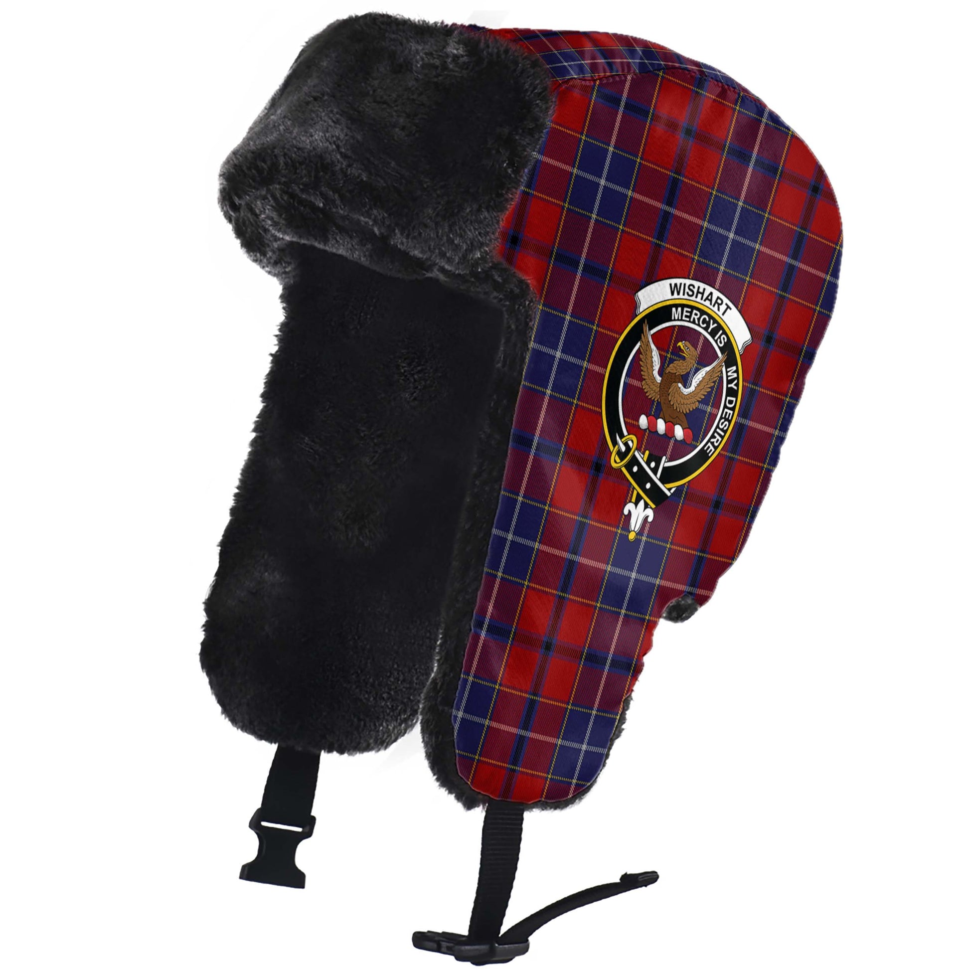 Wishart Dress Tartan Winter Trapper Hat with Family Crest - Tartanvibesclothing