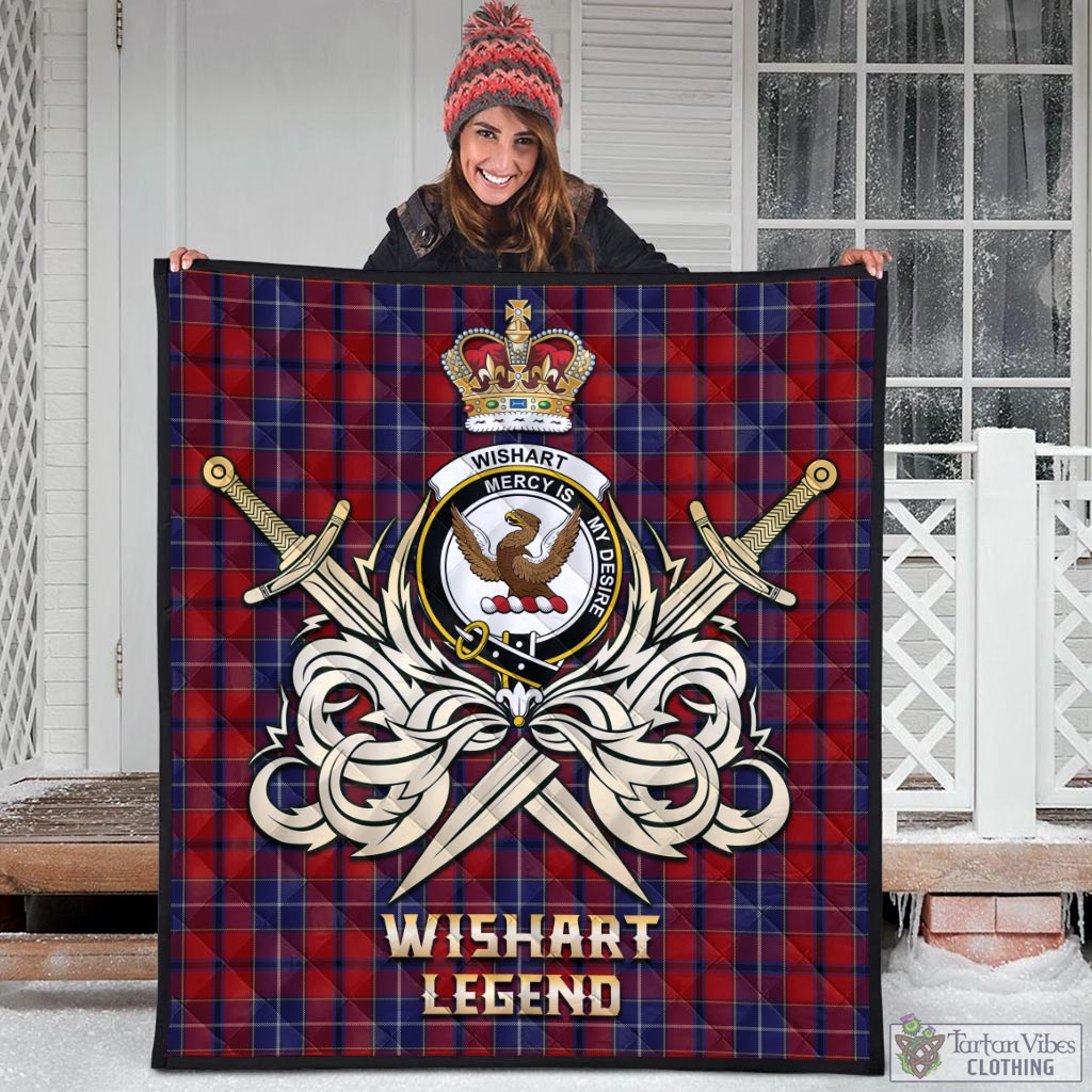 Tartan Vibes Clothing Wishart Dress Tartan Quilt with Clan Crest and the Golden Sword of Courageous Legacy