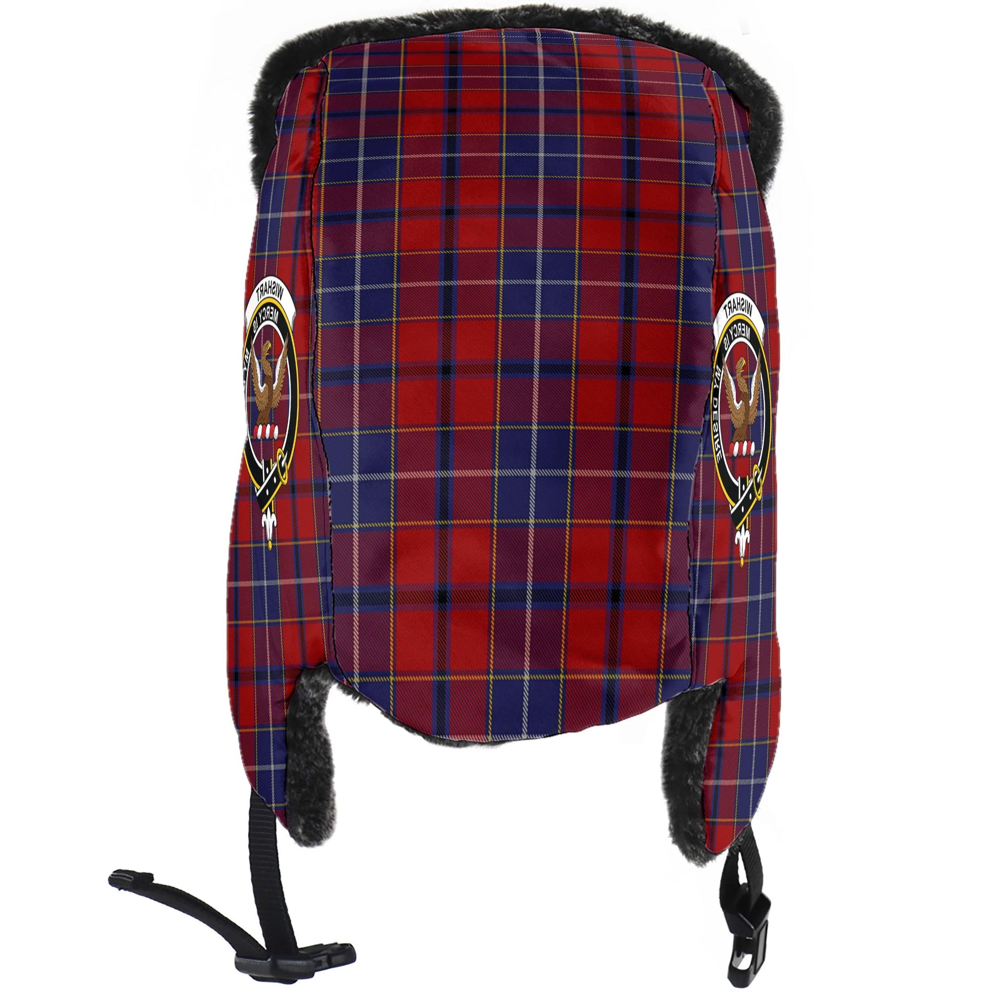 Wishart Dress Tartan Winter Trapper Hat with Family Crest - Tartanvibesclothing