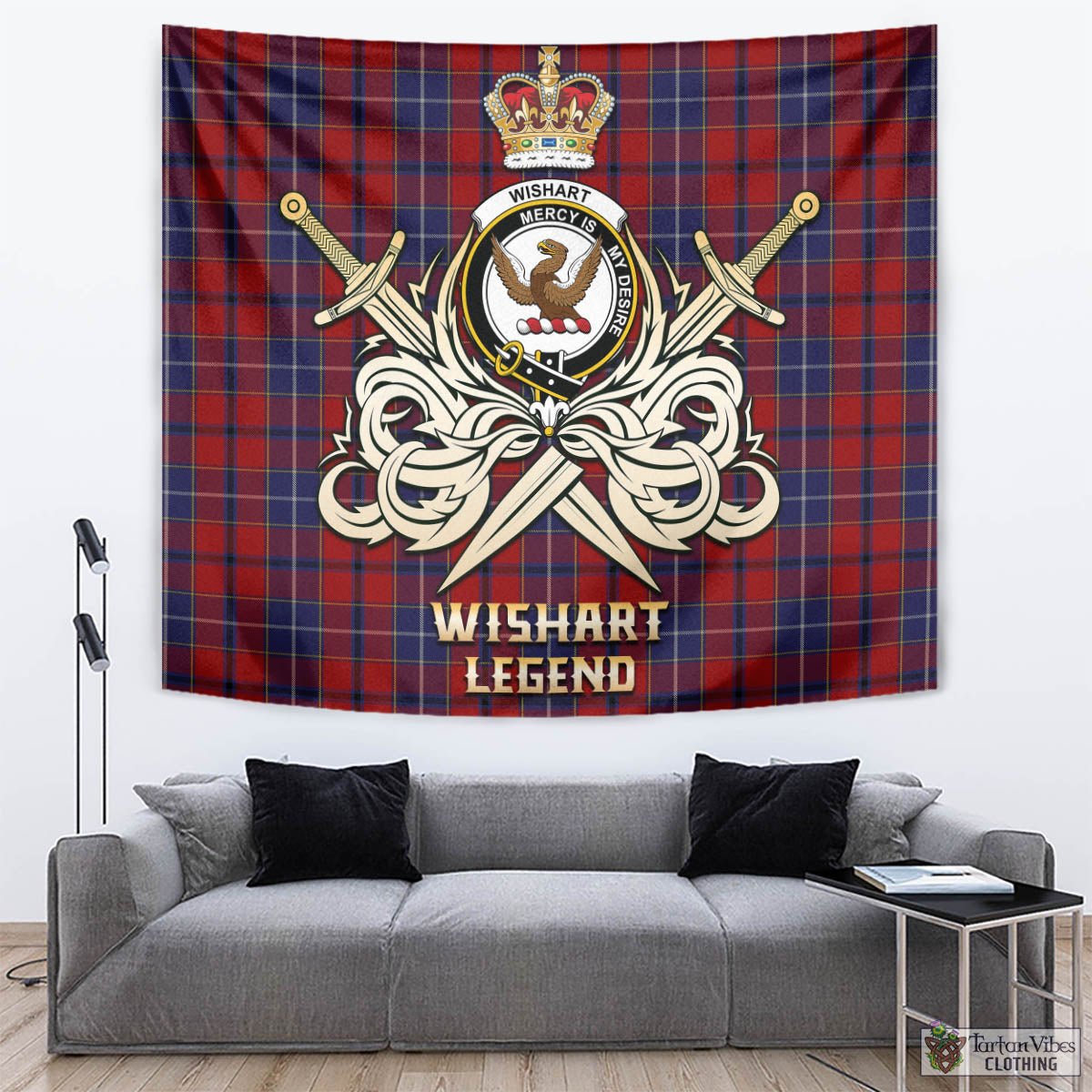 Tartan Vibes Clothing Wishart Dress Tartan Tapestry with Clan Crest and the Golden Sword of Courageous Legacy