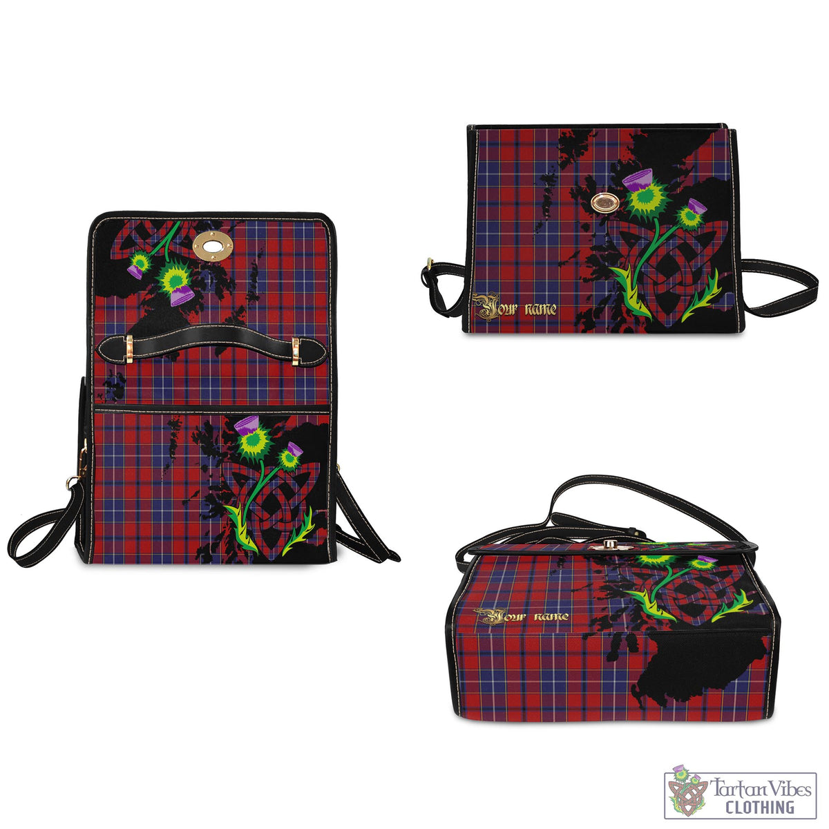 Wishart Tartan Waterproof Canvas Bag with Scotland Map and Thistle Celtic Accents - Tartan Vibes Clothing