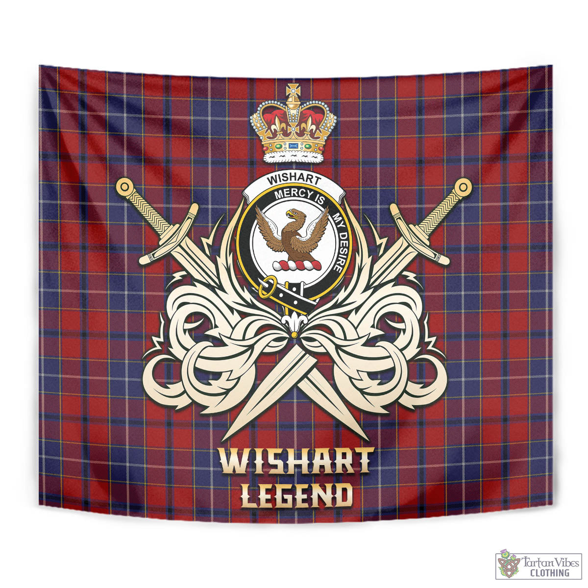 Tartan Vibes Clothing Wishart Dress Tartan Tapestry with Clan Crest and the Golden Sword of Courageous Legacy