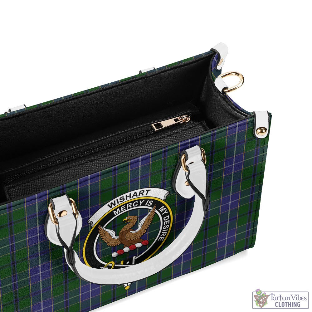 Tartan Vibes Clothing Wishart Hunting Tartan Luxury Leather Handbags with Family Crest