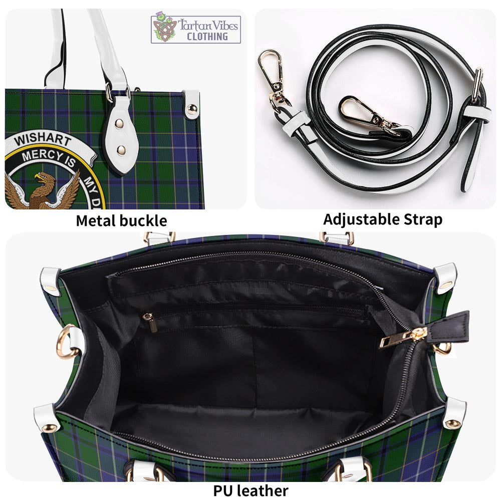 Tartan Vibes Clothing Wishart Hunting Tartan Luxury Leather Handbags with Family Crest