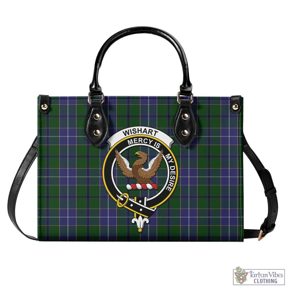 Tartan Vibes Clothing Wishart Hunting Tartan Luxury Leather Handbags with Family Crest