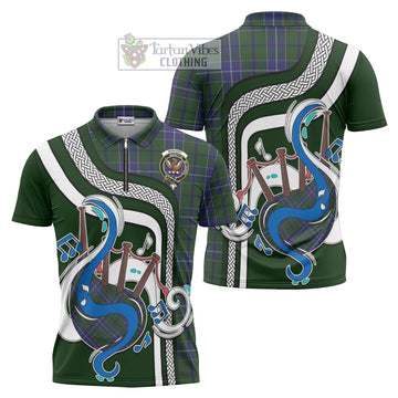 Wishart Hunting Tartan Zipper Polo Shirt with Epic Bagpipe Style