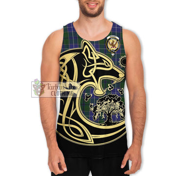 Wishart Hunting Tartan Men's Tank Top with Family Crest Celtic Wolf Style