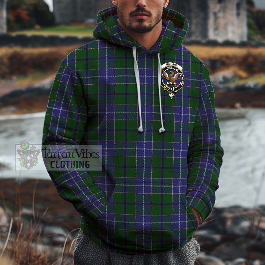 Tartan Vibes Clothing Wishart Hunting Tartan Cotton Hoodie with Family Crest